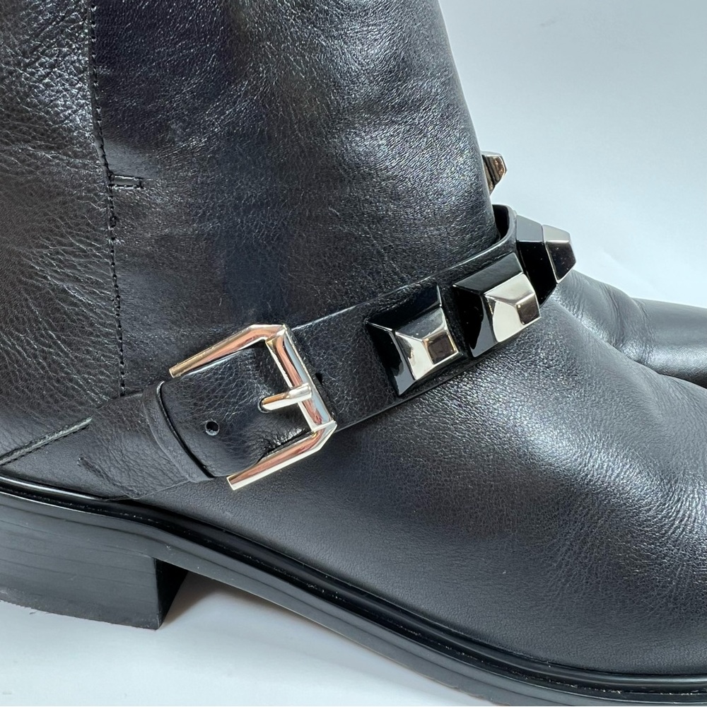 Balidoner Black Leather Studded & Ankle Buckle Black Leather Ankle Boots Size 38 - Picture 6 of 16